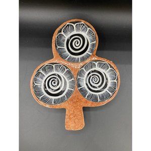 Hand Painted Puerto Vallarta Floral Mexican Folk Art Wooden 3 Section Nut Bowl